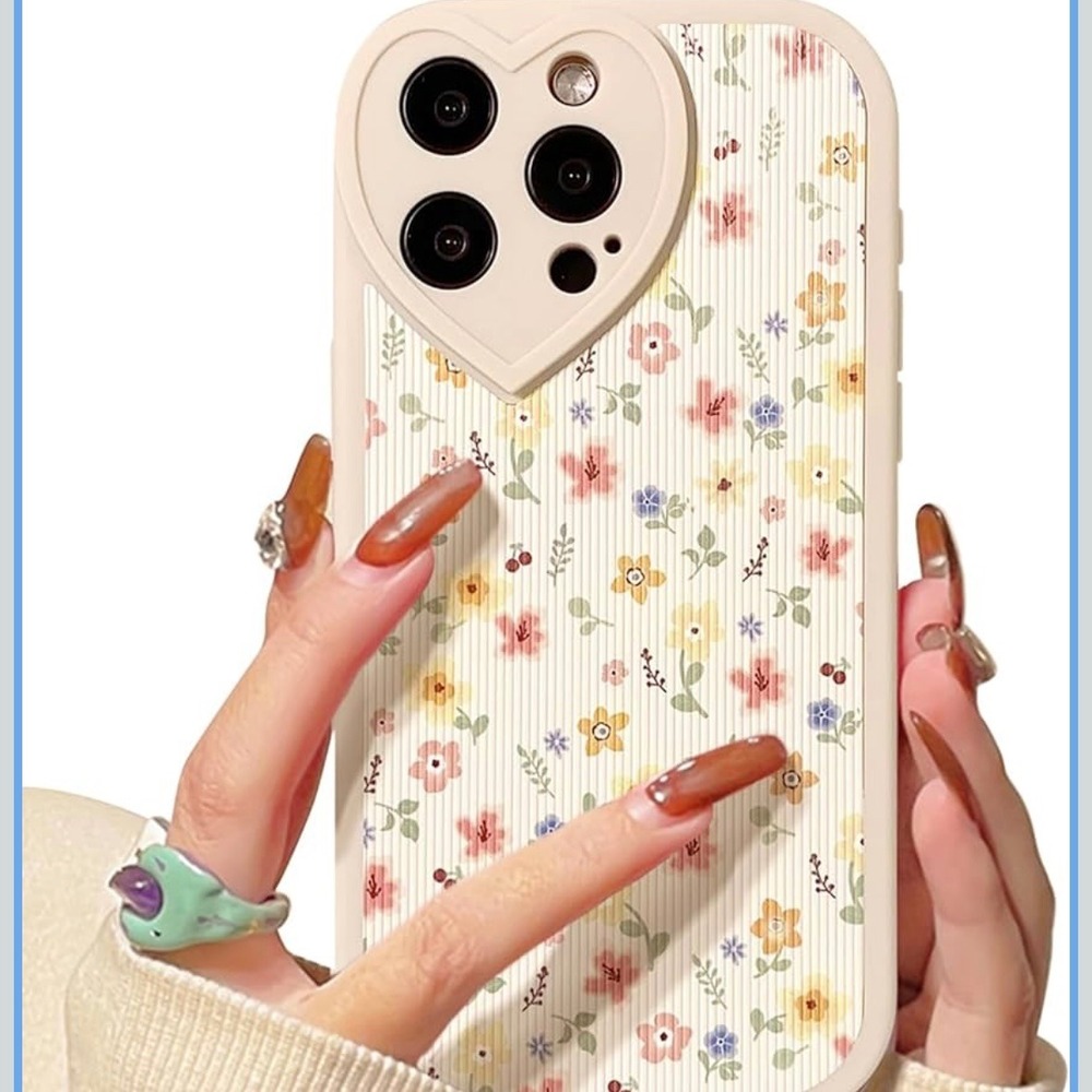iPhone 13 Pro Max Case Floral Cute Heart Camera Protection Cover‎